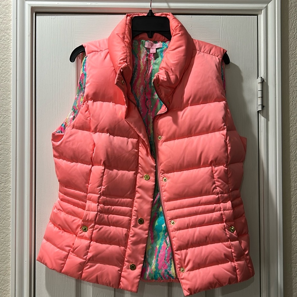 Lilly Pulitzer Size XL Syd Quilted Down Puffer Vest Pink Puff Coral Isabelle